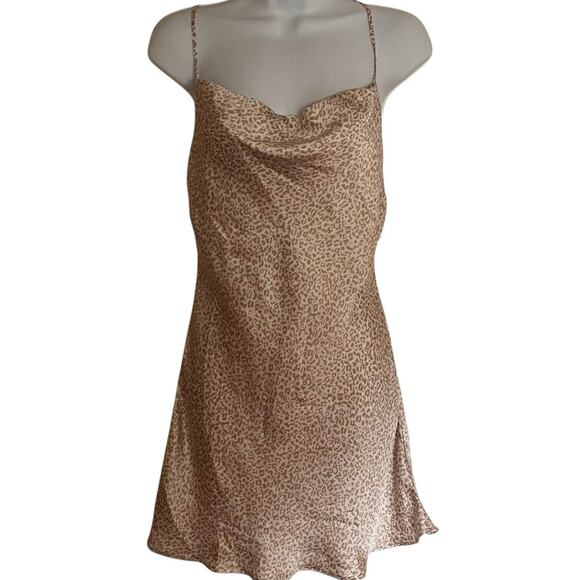 Abercrombie and Fitch Y2K Slip Dress Womens Small Cowl Neck Cheetah Print Mini - Picture 7 of 16
